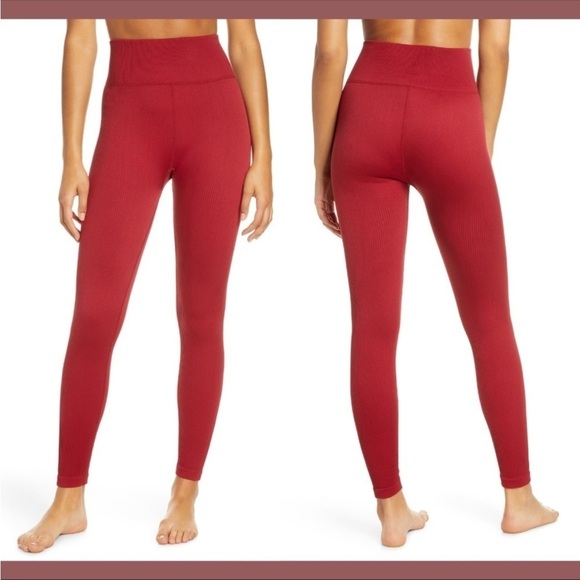 Zella red ribbed high waisted leggings - Picture 1 of 8
